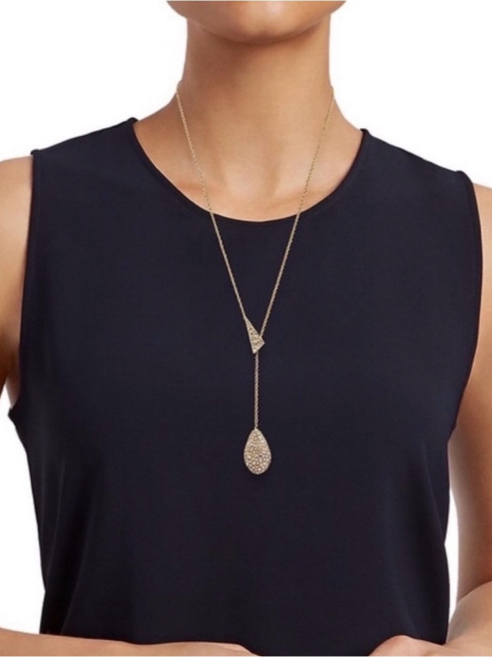 NEW Alexis Bittar Necklace Gold Pavé Clear Crystal Origami Lariat Bolo JL01
